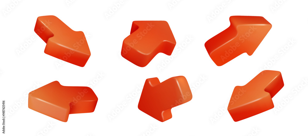 Poster red arrow 3d set icon. mouse arrows pointing in different directions isolated. click cursor icon. pn
