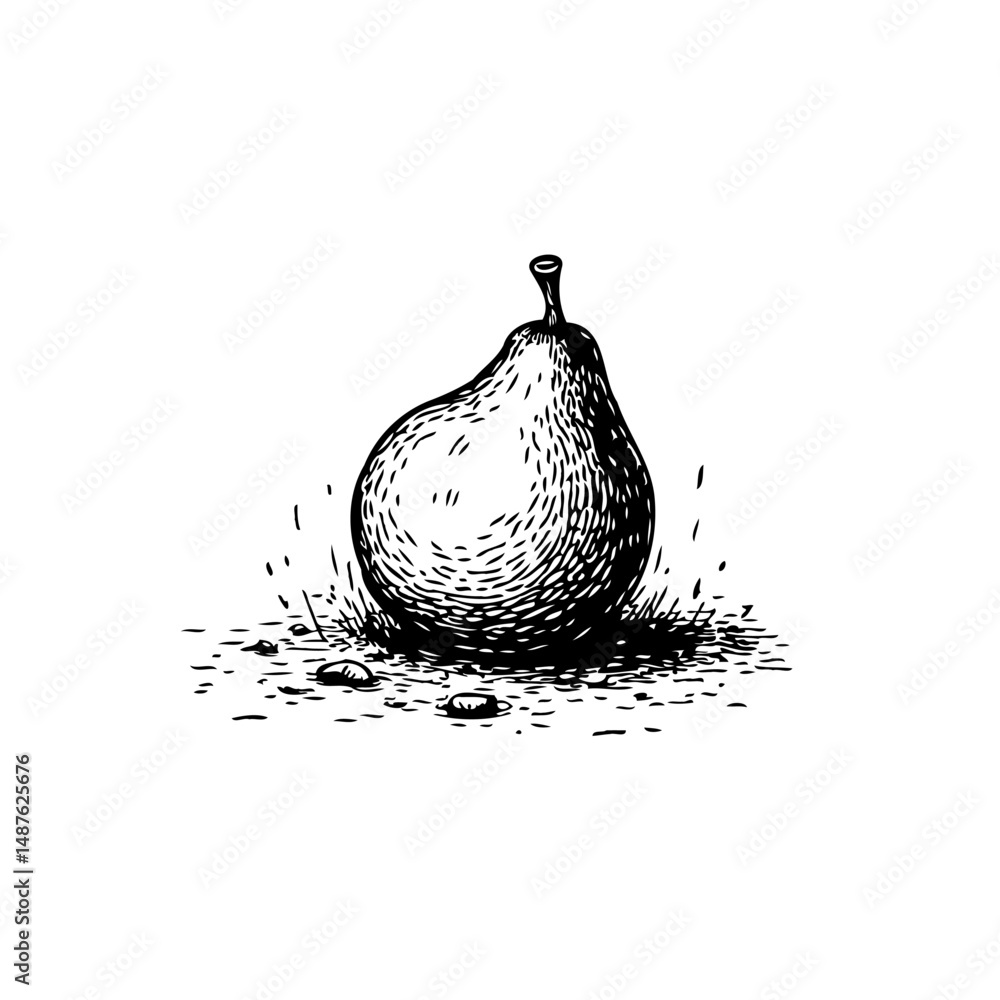 Poster monochromatic pear artwork displaying textured shadows on a plain backdrop