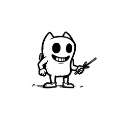 Whimsical hand-drawn cartoon character illustration with playful charm and expressive features