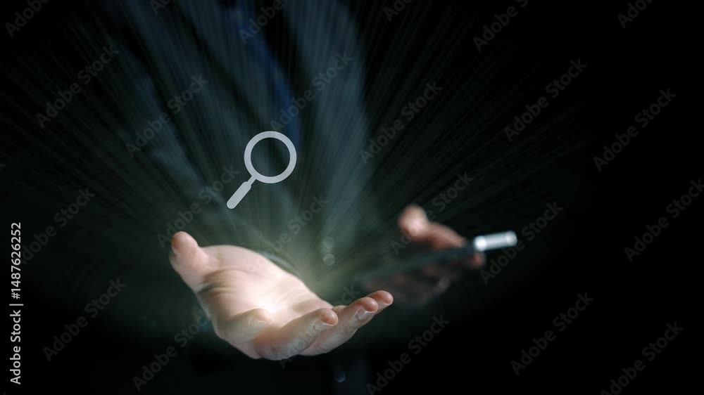 Poster business person conducts search engine research, extracting valuable data for strategic decisions. u