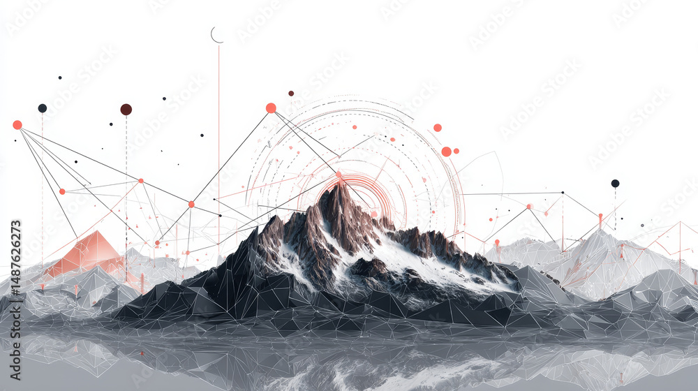 Poster growing graph icon from lines, triangles and particle style design. illustration vector