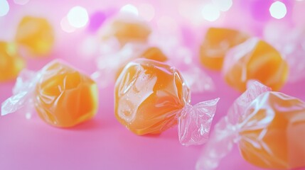 Fototapeta premium Caramel Candies on Pink Background