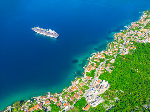 cruise ship on sea. Kotor bay, Montenegro
