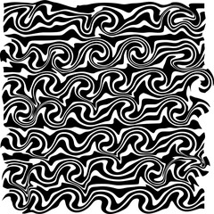 Black and White Geometric Seamless Pattern with Swirls and Floral Elements