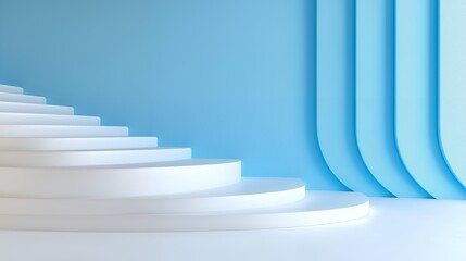 White Stairs Against a Blue Wall Abstract Minimal Design