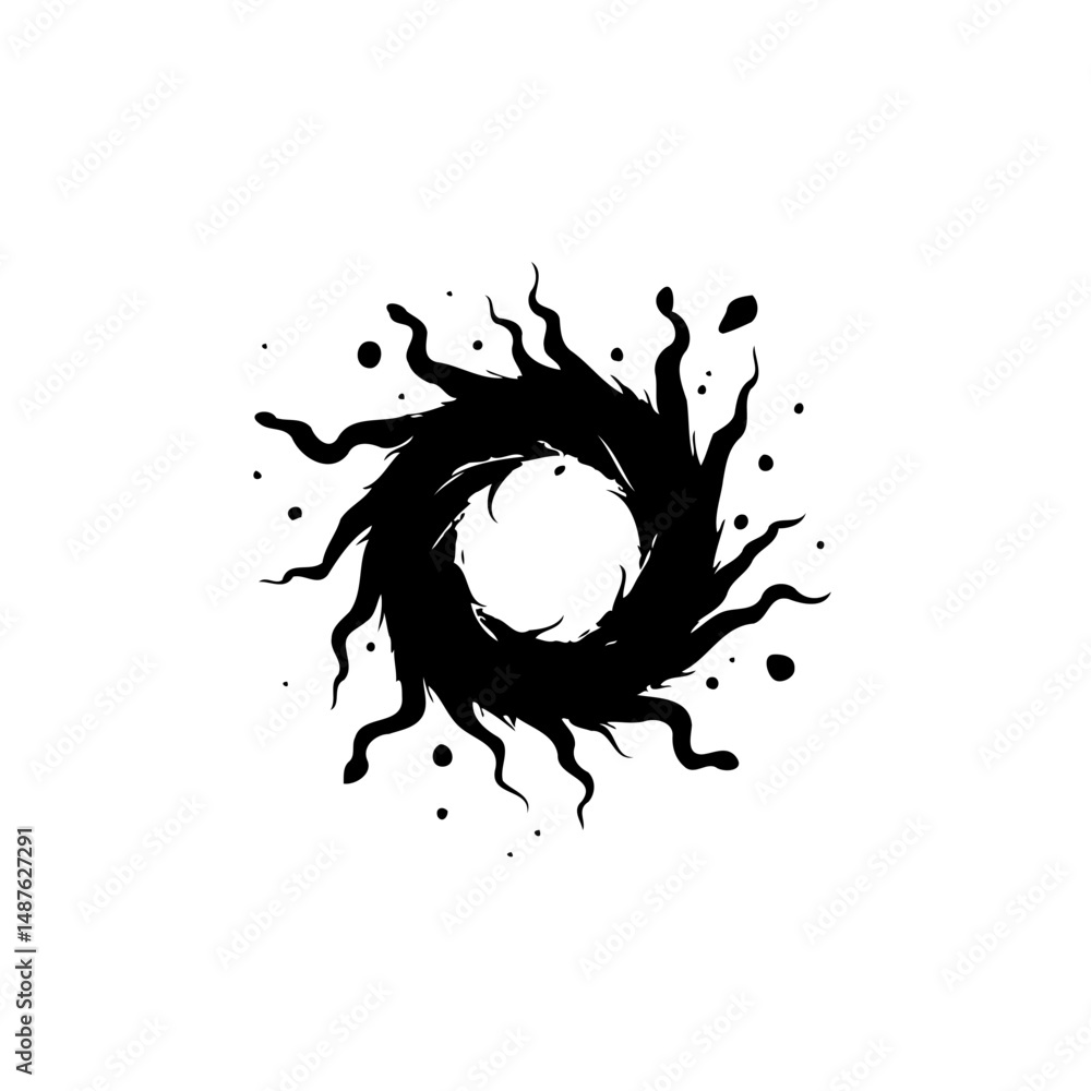 Poster abstract dark matter representation with radial protrusions on plain background