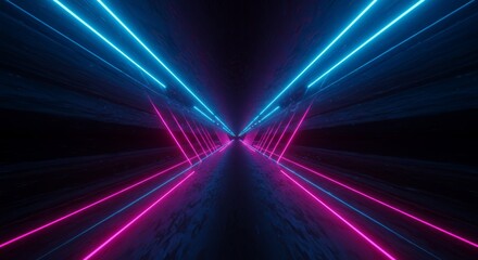 Neon tunnel, futuristic, vibrant colors, dark space