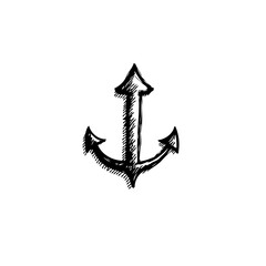 Hand-Drawn Vintage Anchor Symbol: Nautical Design Element with Detailed Shading