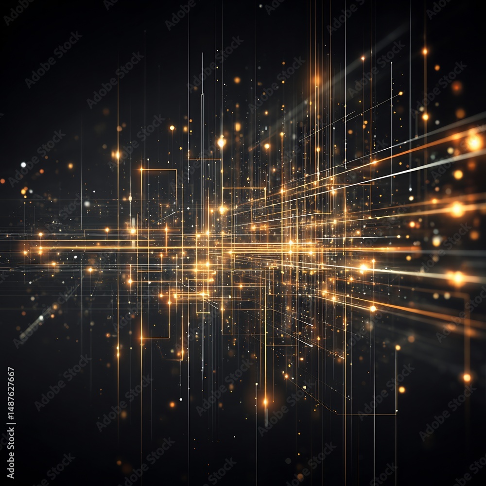 Poster luminous digital network matrix representing interconnectivity and data flow