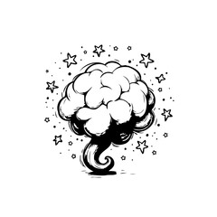 Whimsical cerebral explosion with star accents, a playful mental burst concept