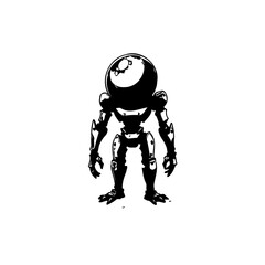 Stylized robotic figure in minimalist black and white design showcases advanced technology