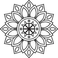 Printable Floral Mandala – Symmetrical Black and White Line Art