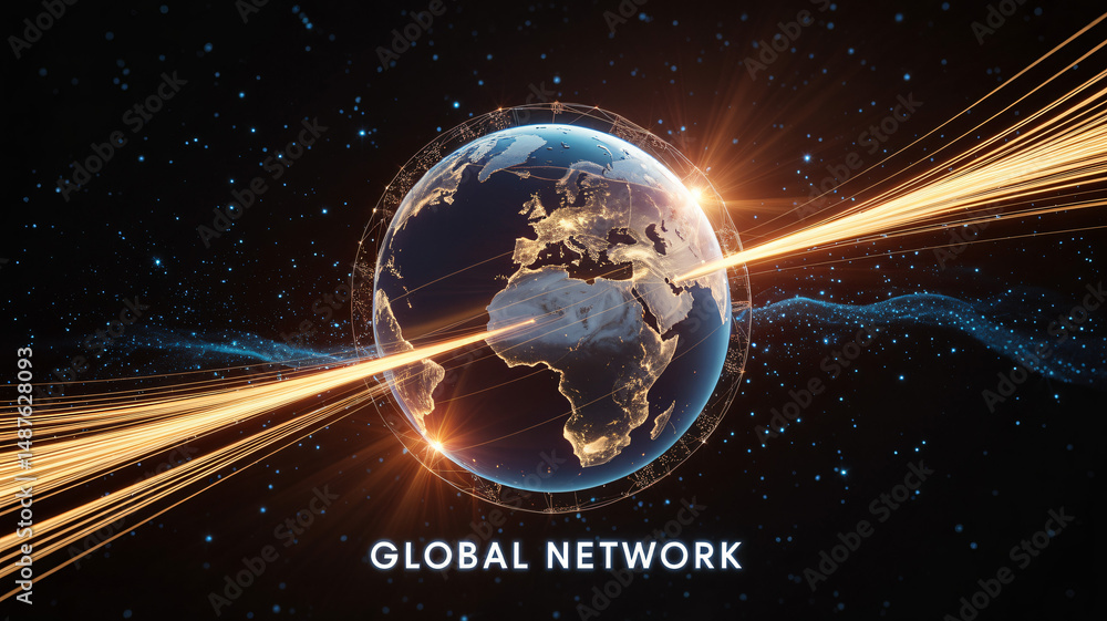 Aufkleber high-speed internet and global network illuminated earth