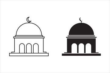  simple mosque buildings in silhouette for banner and on white background 