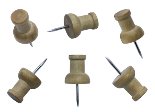 Set of wooden paper pins on transparent background png file.