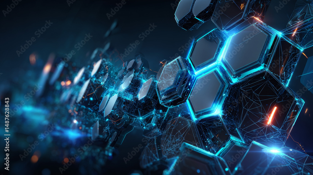 Poster abstract technology, futuristic digital hi tech concept. abstract hexagonal molecule background. sci