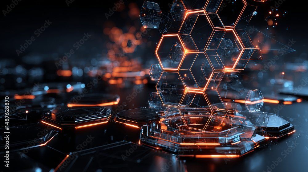 Poster abstract technology, futuristic digital hi tech concept. abstract hexagonal molecule background. sci
