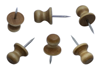 Set of wooden paper pins on transparent background png file.