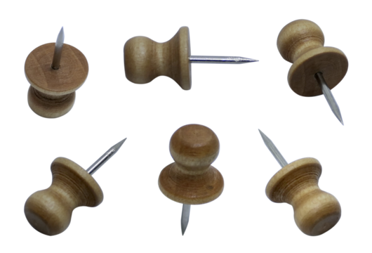 Set of wooden paper pins on transparent background png file.