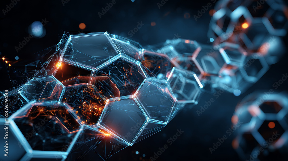 Poster abstract hexagon space with futuristic technology connection. low polygonal, wireframe, linear and m