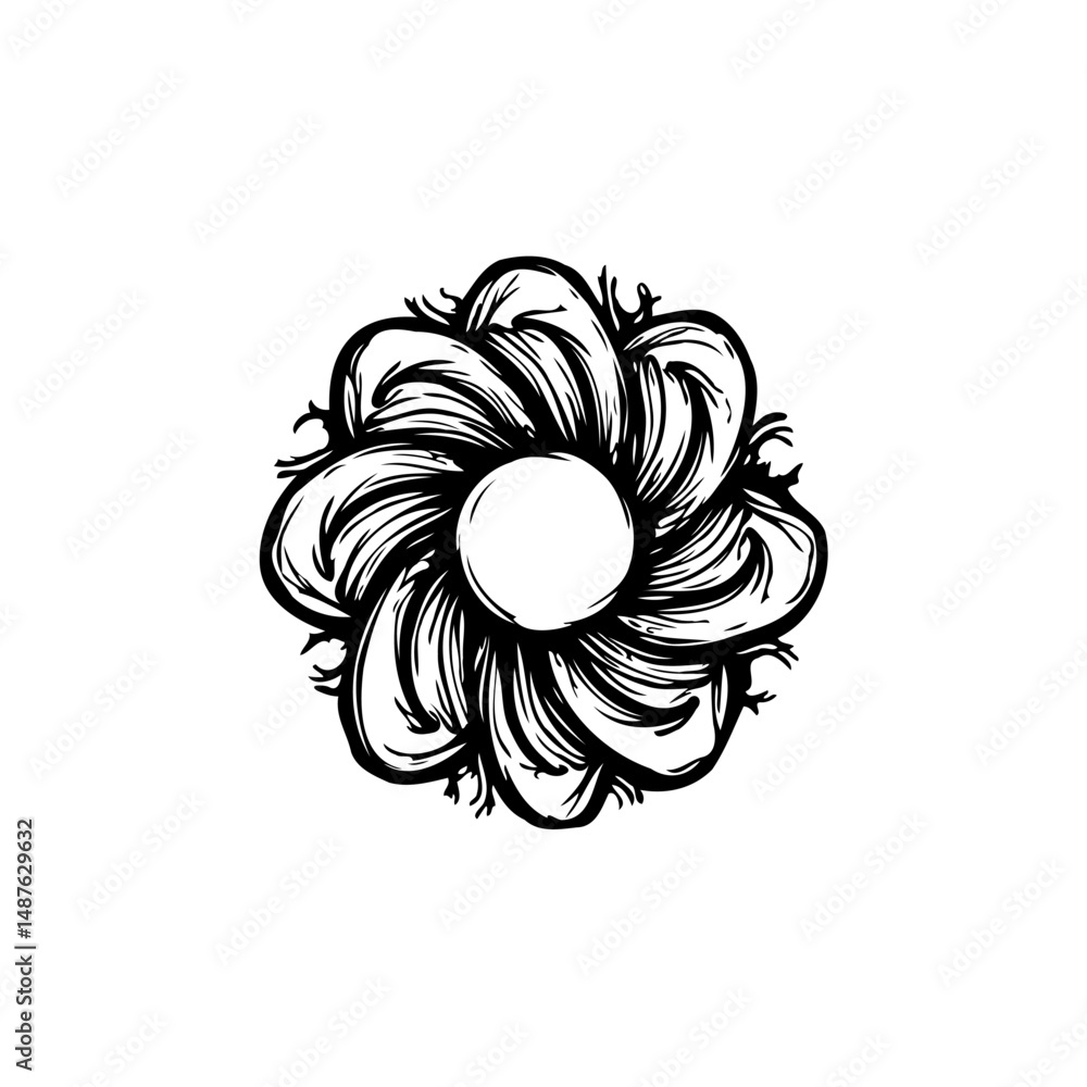Poster hand-drawn floral design creating a circular pattern with artistic shading