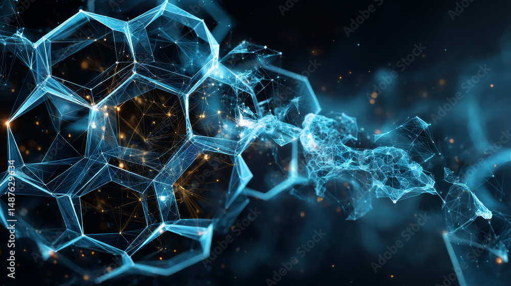 Poster abstract hexagon space with futuristic technology connection. low polygonal, wireframe, linear and m