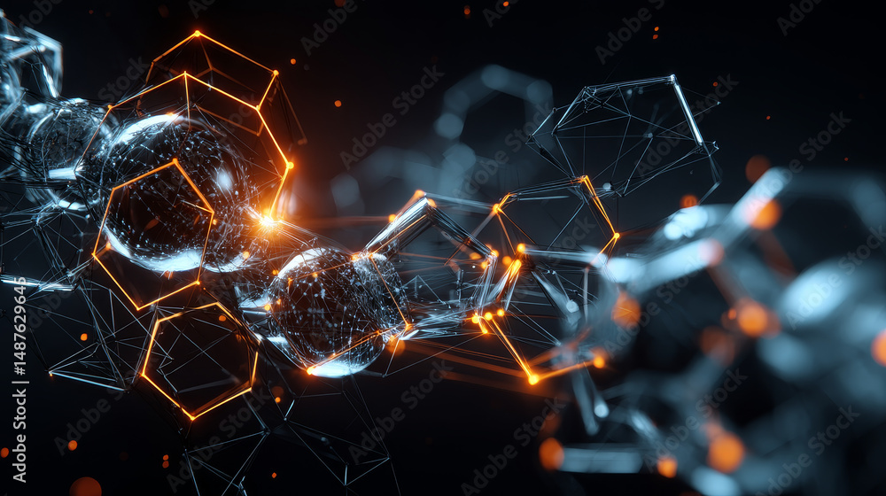 Aufkleber abstract hexagon space with futuristic technology connection. low polygonal, wireframe, linear and m