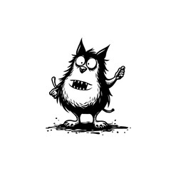 Whimsical Creature Illustration with Expressive Eyes and Playful Gestures