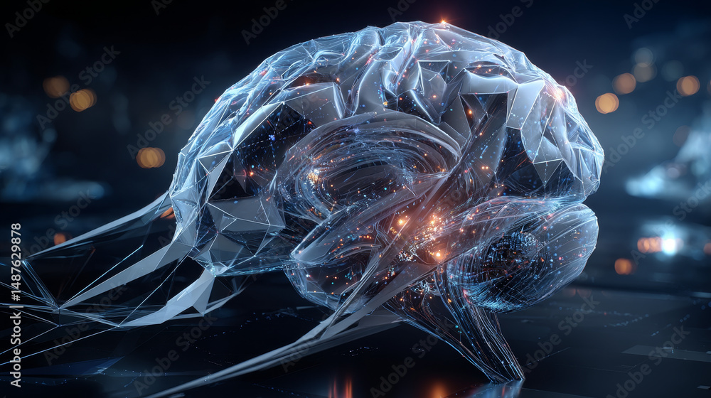 Poster a 3d ai brain with artificial intelligence, neural network, digital data, and computer technology co
