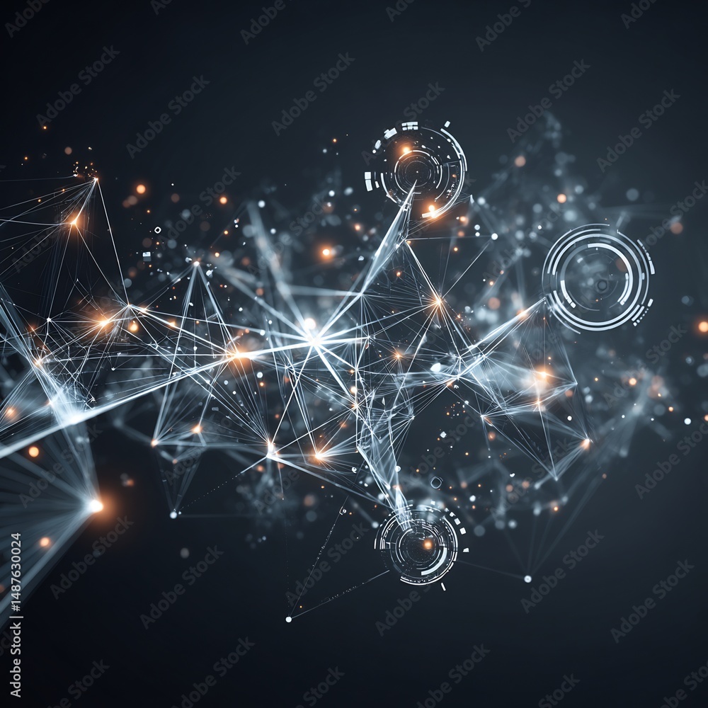 Poster abstract network visualization, highlighting digital communication and connection