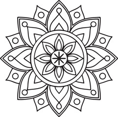 Printable Floral Mandala – Symmetrical Black and White Line Art