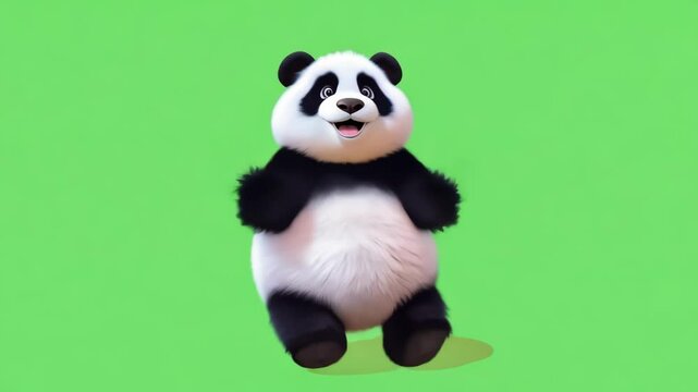 Happy Animated Panda Dancing on Green Screen Background