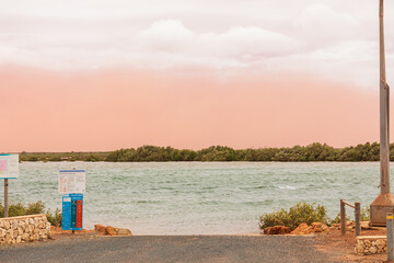 Dust storm at 4 Mile Creek, Onslow at the start of Cyclone Sean