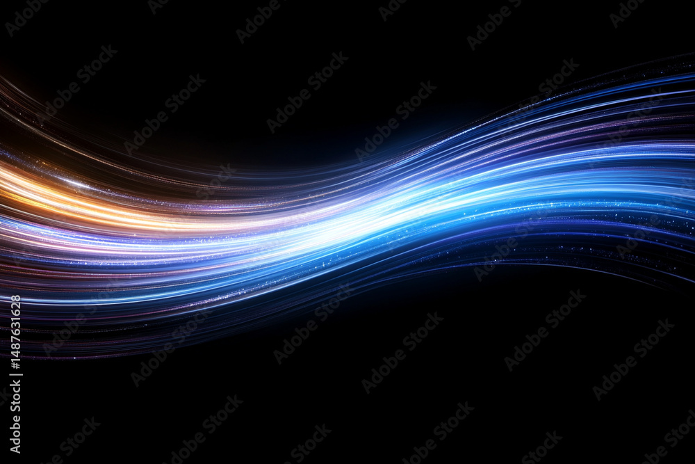 Poster motion blur creates dynamic trails of light in a chaotic dance of color against a dark backdrop