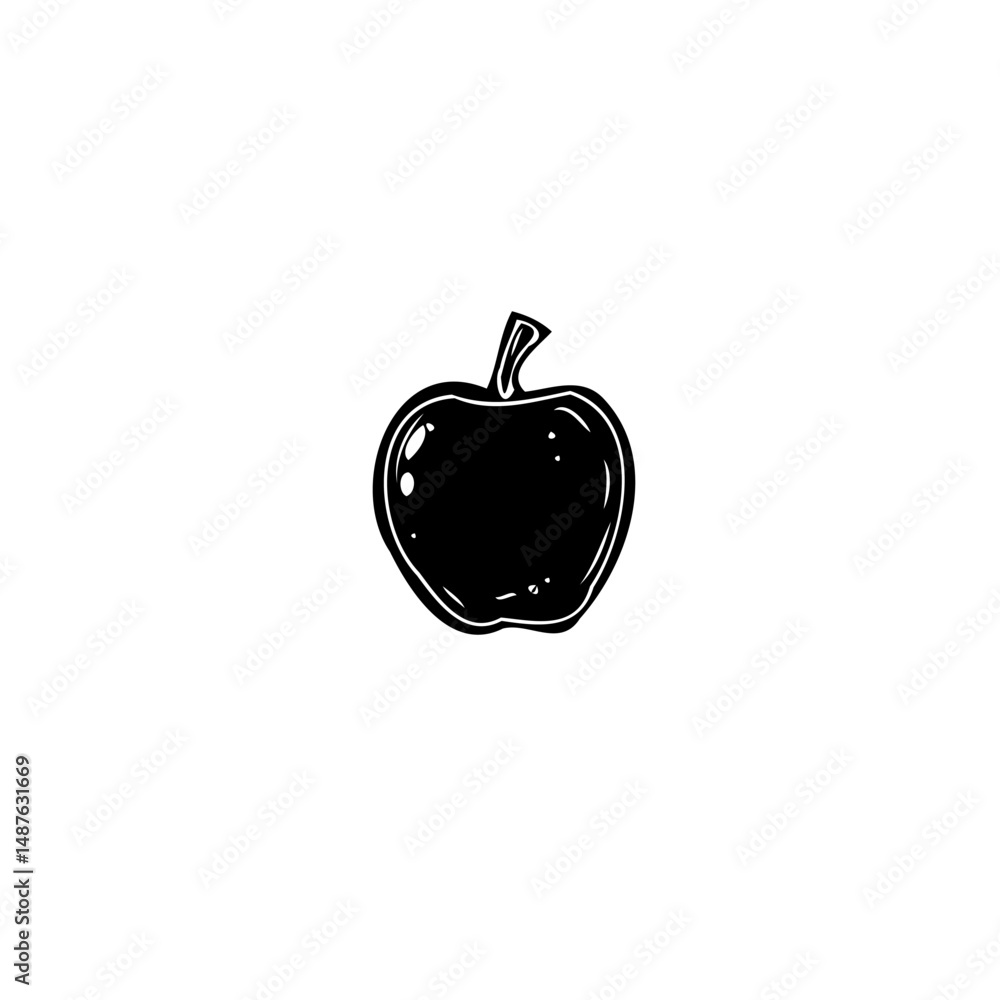 Poster monochrome apple illustration: a simple graphic element with clean lines and shadow