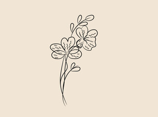 Elegant Black Line Art Flower and Clover Design Illustration