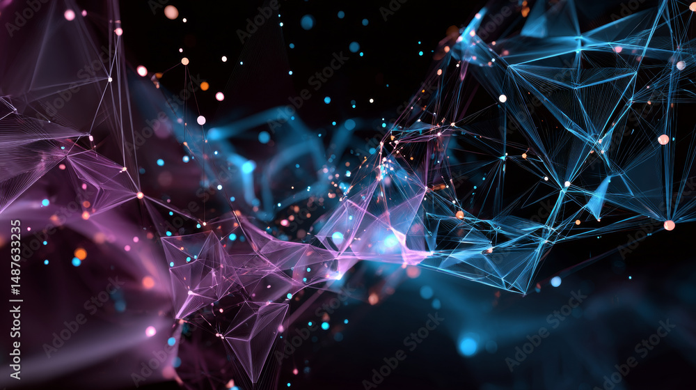 Aufkleber hand touch global from lines, triangles and particle style design. illustration vector