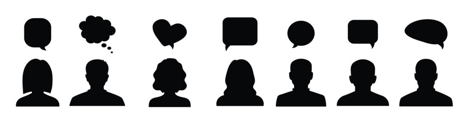 People having conversation human silhouettes with speech bubbles team group communication.