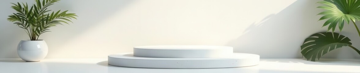Obraz premium White stone podium, minimalist display, soft light, natural elements, simple, organic, natural