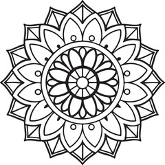 Printable Floral Mandala – Symmetrical Black and White Line Art