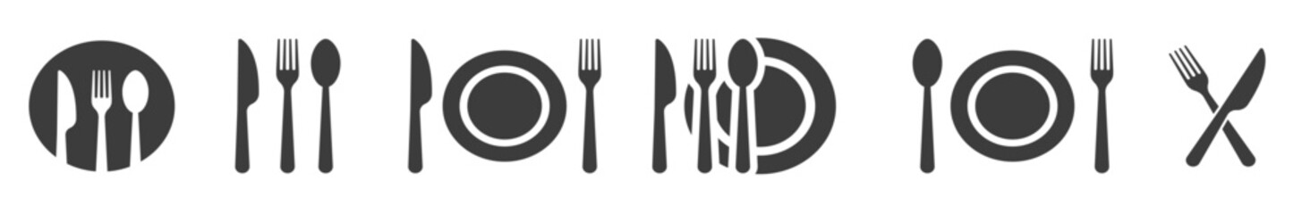 Set of fork, knife, spoon. Tableware icons set. Dinnerservice collection. Vector illustration.