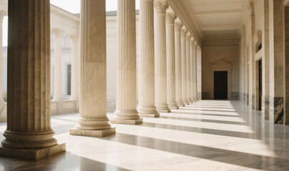 Grand Classical Interior with Tall Elegant Columns and Soft Natural Light
