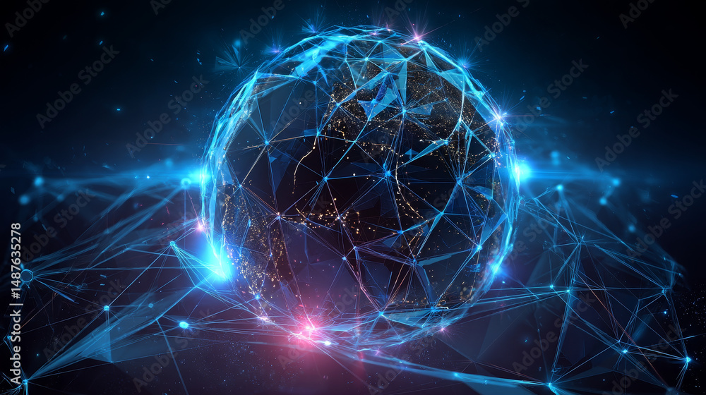 Poster abstract cosmic sphere in a space background. abstract world connection technology abstract molecula