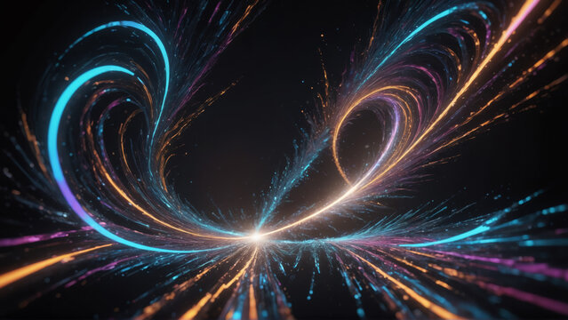 Dynamic abstract background with glowing lines and particles representing data flow