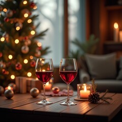 Christmas wine glasses or Wine glasses with red wine