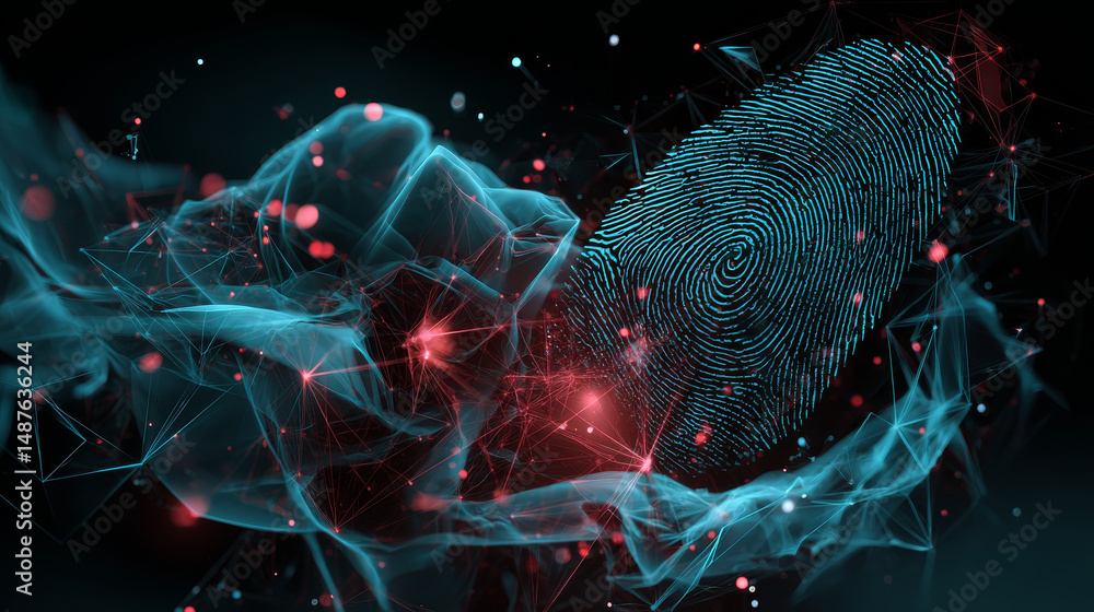 Aufkleber finger print form lines, triangles and particle style design. illustration vector