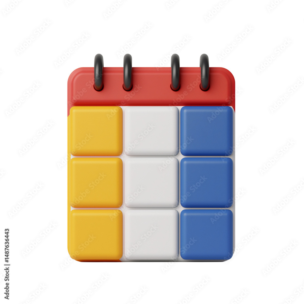 Poster 3d render of a colorful calendar on a plain background on transparent background