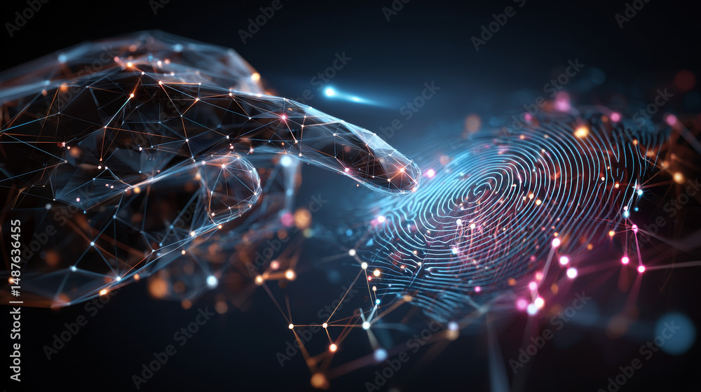 Aufkleber finger print form lines, triangles and particle style design. illustration vector