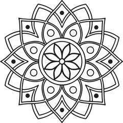 Printable Floral Mandala – Symmetrical Black and White Line Art