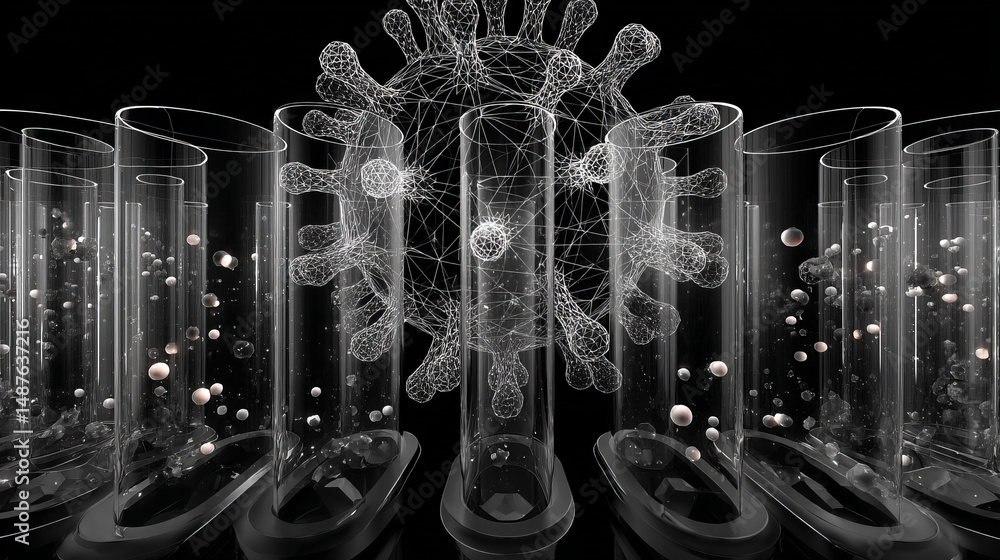 Poster science laboratory test tubes form lines and particle style design. illustration vector